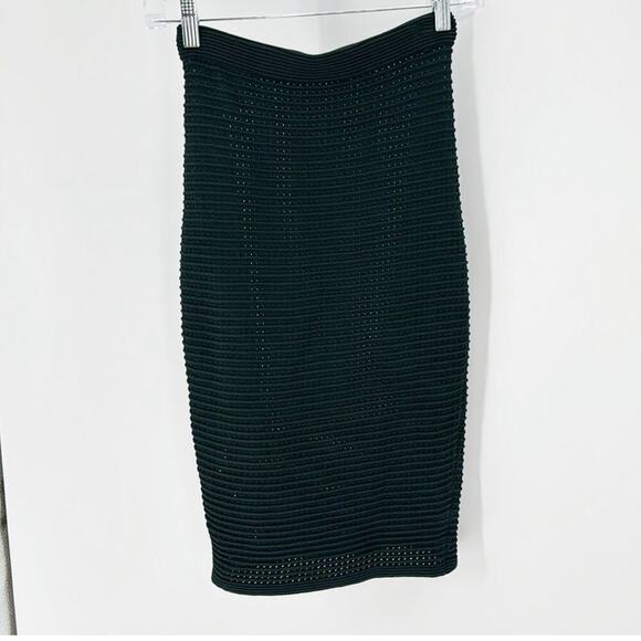 BEBE GREEN open KNIT SKIRT Richly textured bodycon midi form fitting - Picture 4 of 4